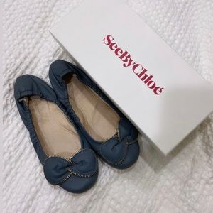 See By Chloe Lentella Bow Zipper Flats in Blue